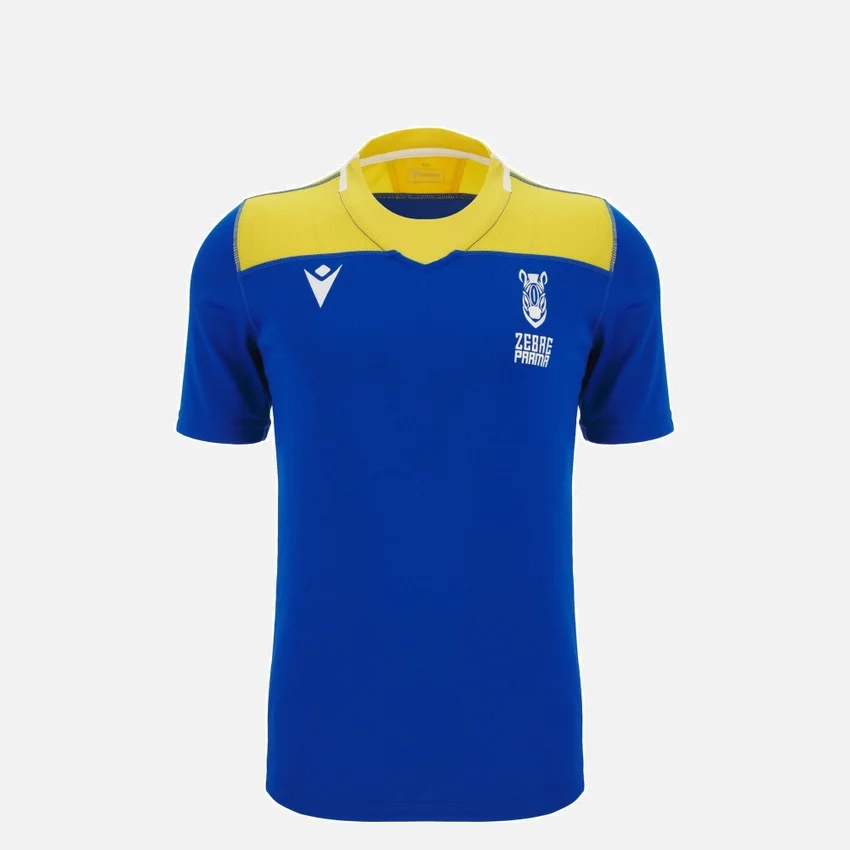 Camisas de entrenamiento junior Zebre Parma 2025/26 azul real/amarilla Camisas de entrenamiento junior Zebre Parma 2025/26 azul real/amarilla
