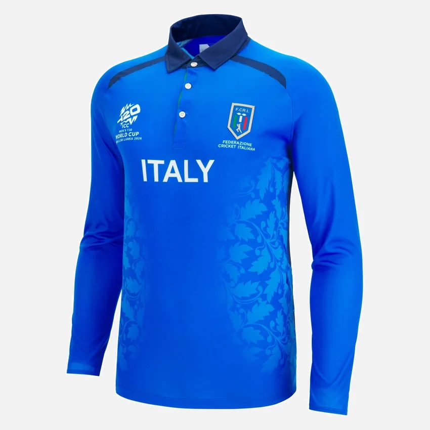 Camisas de partido con manguitos de la Federación Italiana de Críquet para la Copa del Mundo 2026 Camisas de partido con manguitos de la Federación Italiana de Críquet para la Copa del Mundo 2026