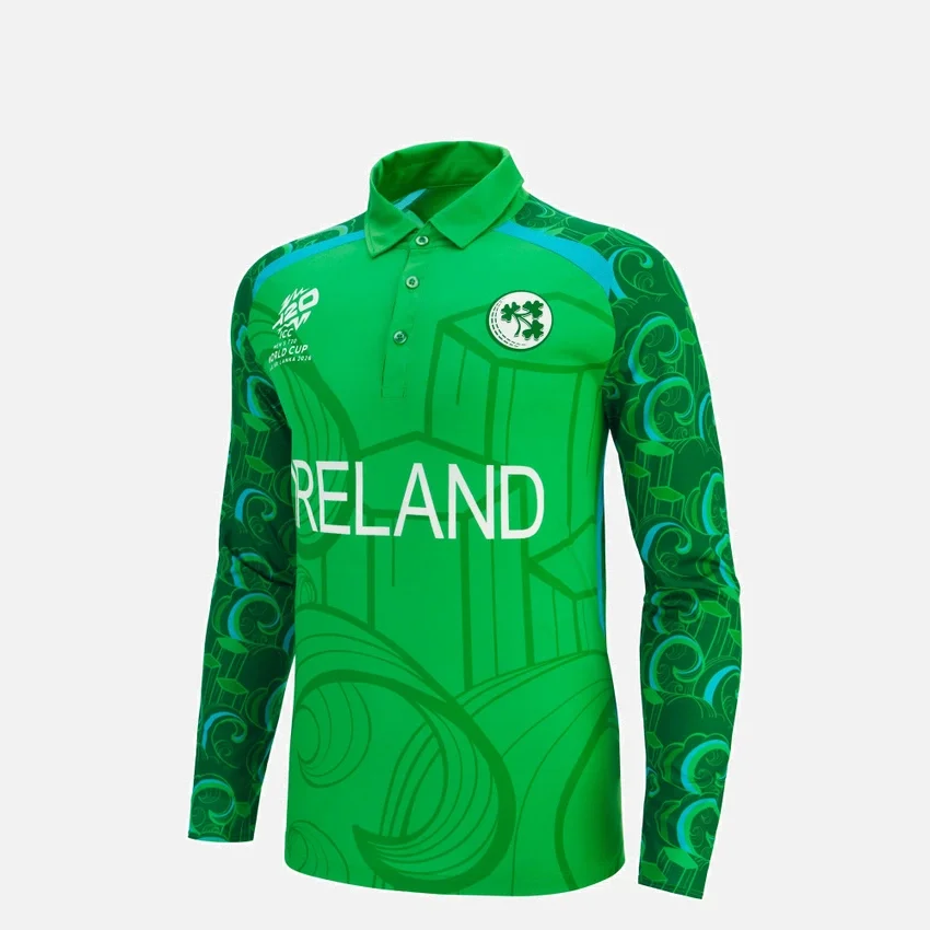 Camiseta de partido de manguitos largos para jóvenes del equipo de críquet de Irlanda T-20 para la Copa del Mundo 2026 Camiseta de partido de manguitos largos para jóvenes del equipo de críquet de Irlanda T-20 para la Copa del Mundo 2026