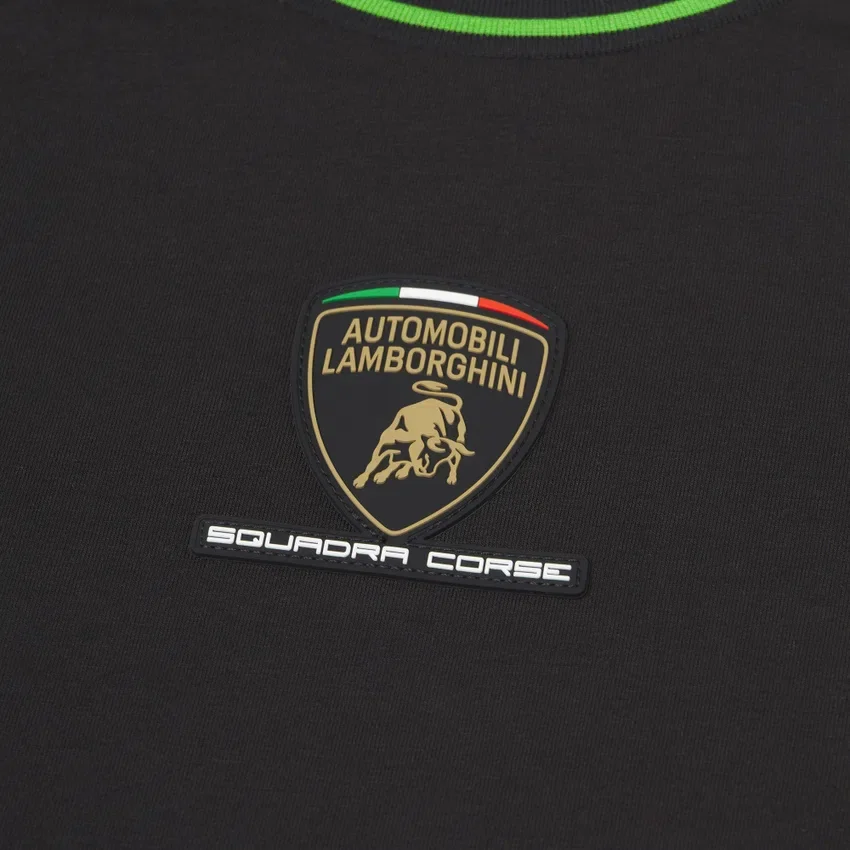Camiseta deportiva infantil negra de Automobili Lamborghini Squadra Corse Camiseta deportiva infantil negra de Automobili Lamborghini Squadra Corse