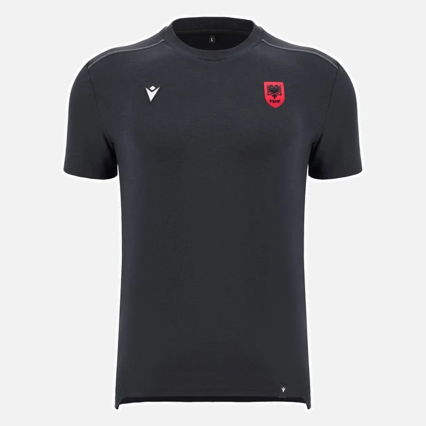 Camiseta deportiva negra de estilo Athleisure de la selección nacional de Albania FSHF 2026/27 para hombre Camiseta deportiva negra de estilo Athleisure de la selección nacional de Albania FSHF 2026/27 para hombre