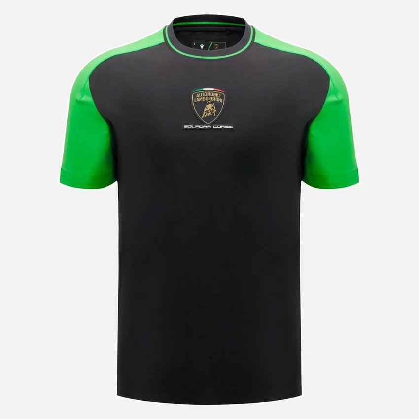 Camiseta deportiva negra para hombre de Automobili Lamborghini Squadra Corse Camiseta deportiva negra para hombre de Automobili Lamborghini Squadra Corse
