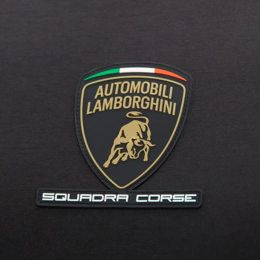 Camiseta deportiva negra para hombre de Automobili Lamborghini Squadra Corse Camiseta deportiva negra para hombre de Automobili Lamborghini Squadra Corse