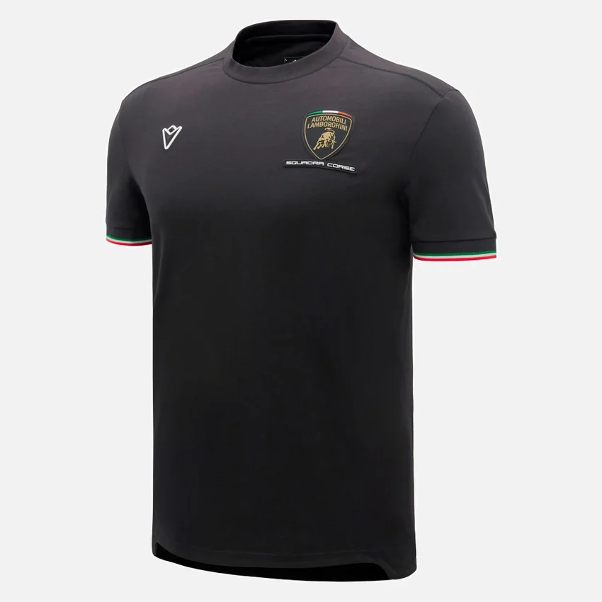 Camiseta deportiva tricolor negra para hombre de Automobili Lamborghini Squadra Corse Camiseta deportiva tricolor negra para hombre de Automobili Lamborghini Squadra Corse