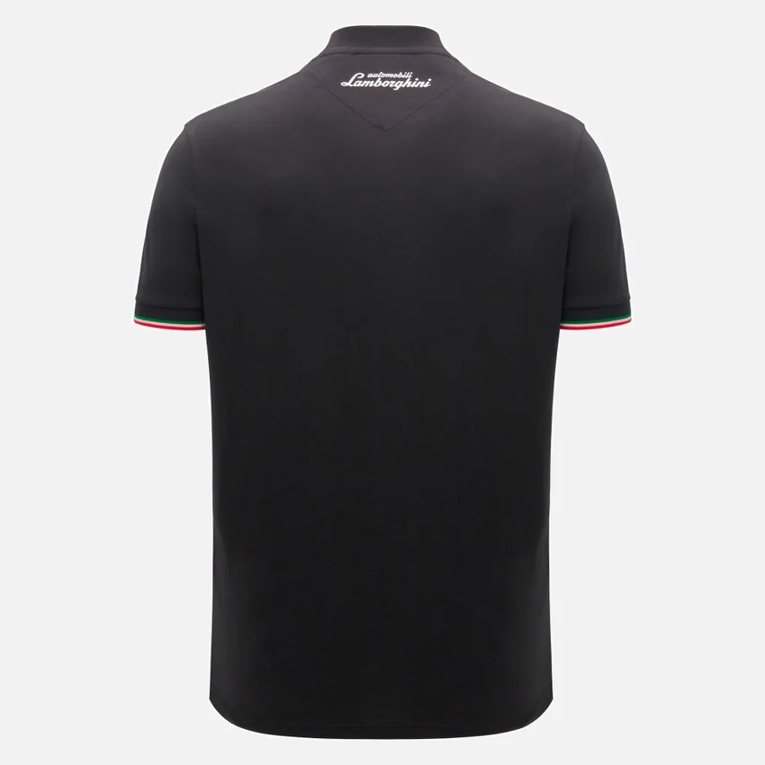 Camiseta deportiva tricolor negra para hombre de Automobili Lamborghini Squadra Corse Camiseta deportiva tricolor negra para hombre de Automobili Lamborghini Squadra Corse