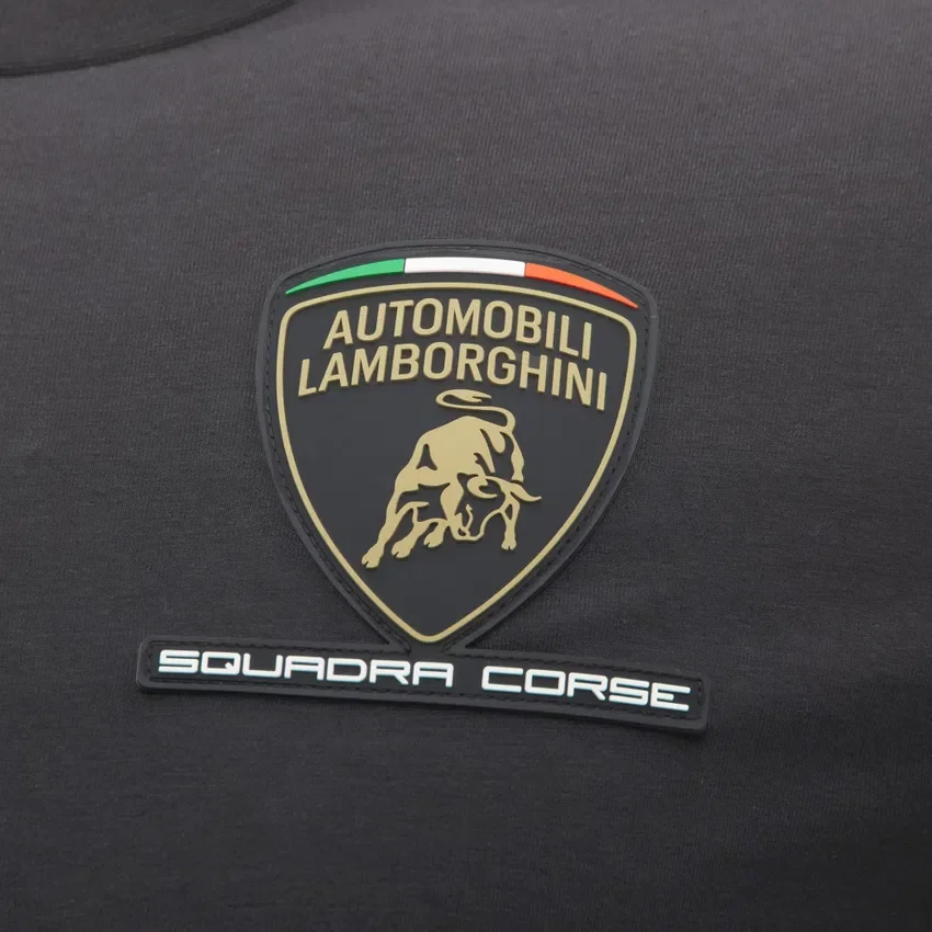 Camiseta deportiva tricolor negra para hombre de Automobili Lamborghini Squadra Corse Camiseta deportiva tricolor negra para hombre de Automobili Lamborghini Squadra Corse