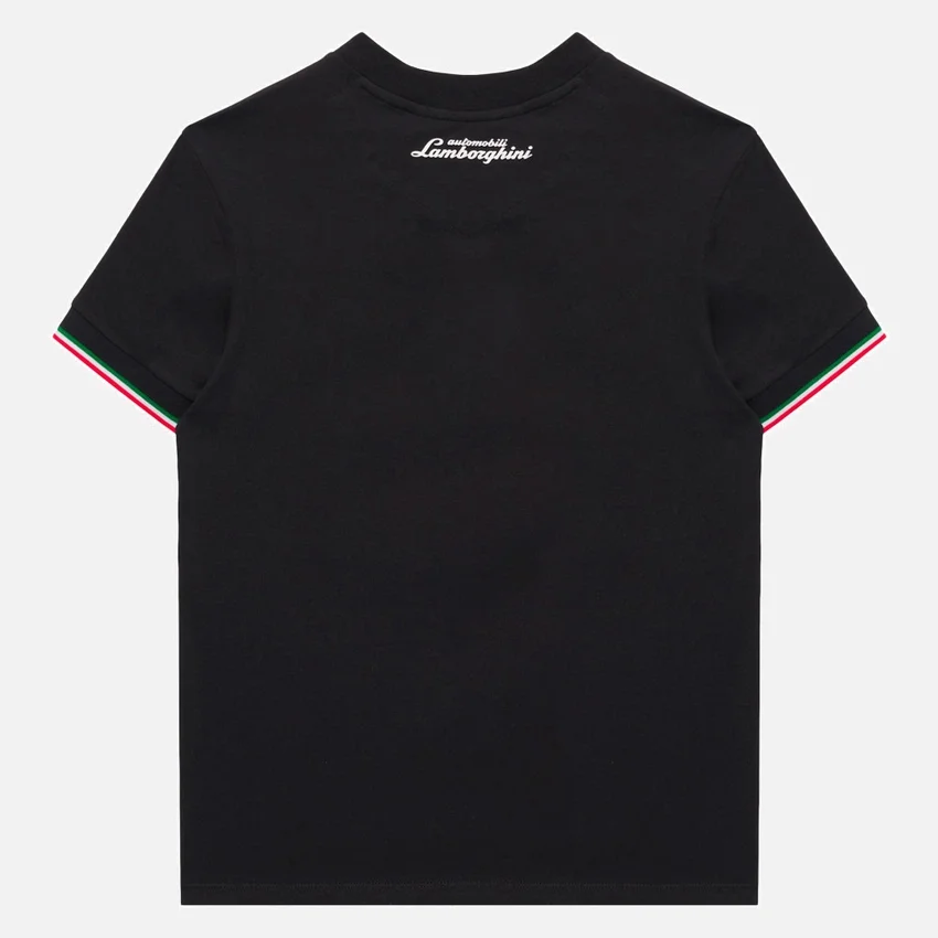 Camiseta deportiva tricolor negra para niños de Automobili Lamborghini Squadra Corse Camiseta deportiva tricolor negra para niños de Automobili Lamborghini Squadra Corse