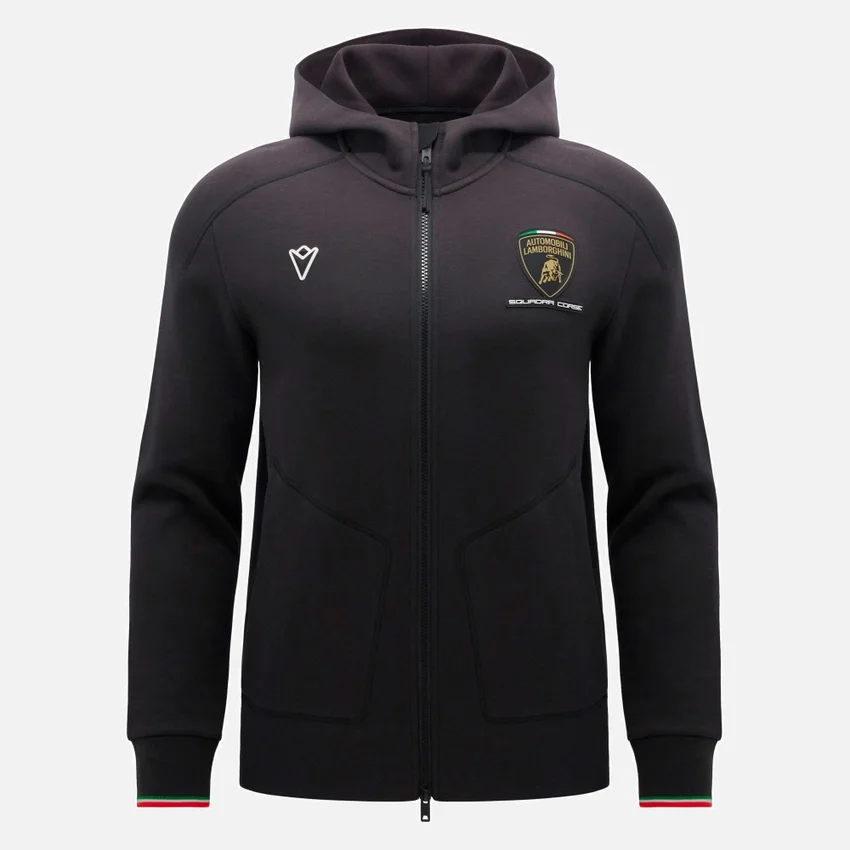 Sudadera con cremallera completa tricolor negra para hombre de Automobili Lamborghini Squadra Corse Sudadera con cremallera completa tricolor negra para hombre de Automobili Lamborghini Squadra Corse