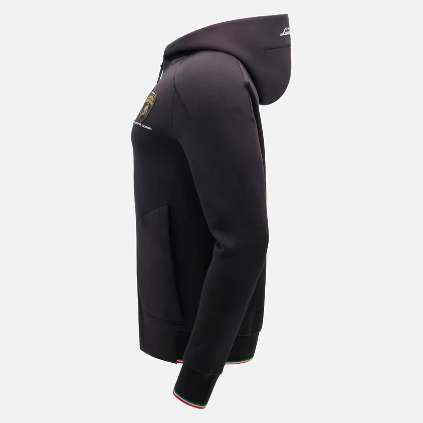 Sudadera con cremallera completa tricolor negra para hombre de Automobili Lamborghini Squadra Corse Sudadera con cremallera completa tricolor negra para hombre de Automobili Lamborghini Squadra Corse