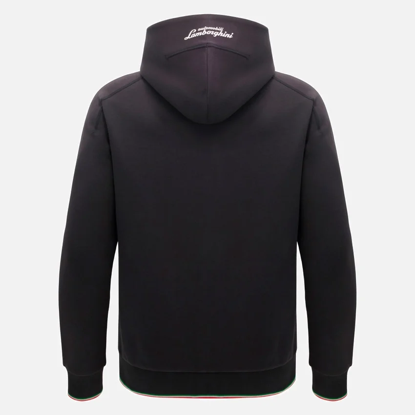 Sudadera con cremallera completa tricolor negra para hombre de Automobili Lamborghini Squadra Corse Sudadera con cremallera completa tricolor negra para hombre de Automobili Lamborghini Squadra Corse