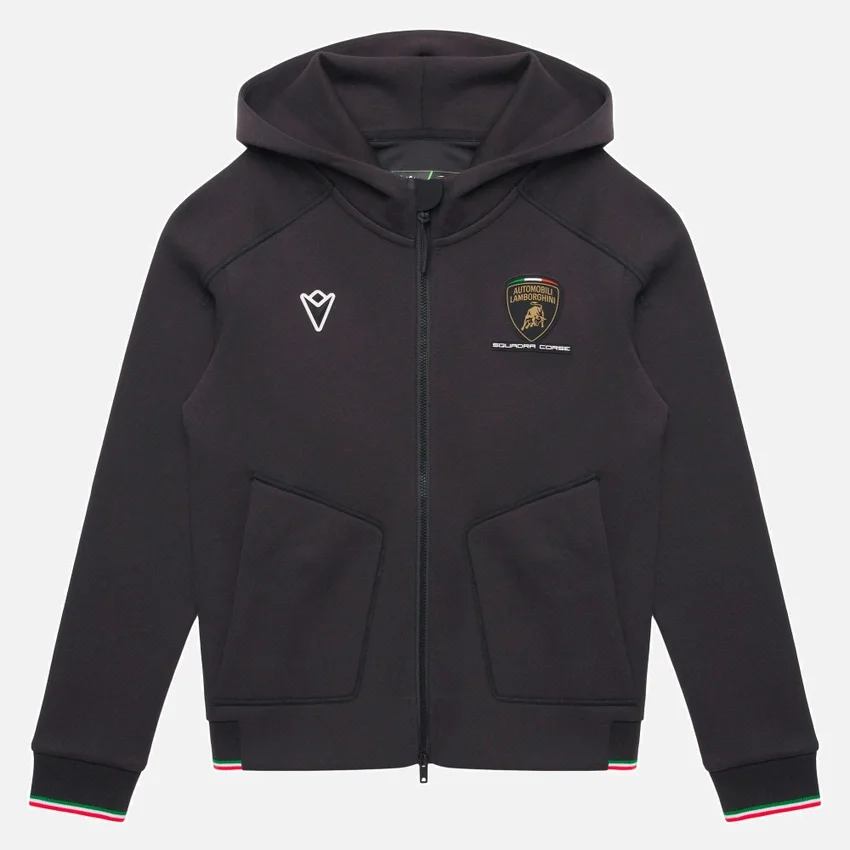 Sudadera con cremallera completa tricolor negra para niños de Automobili Lamborghini Squadra Corse Sudadera con cremallera completa tricolor negra para niños de Automobili Lamborghini Squadra Corse