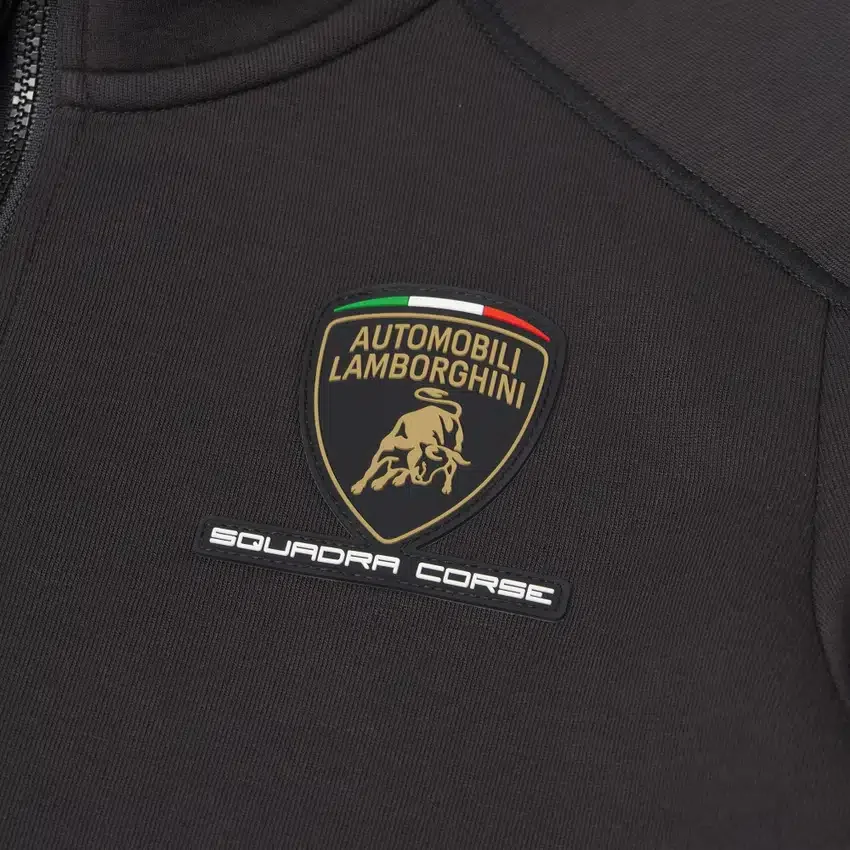 Sudadera con cremallera completa tricolor negra para niños de Automobili Lamborghini Squadra Corse Sudadera con cremallera completa tricolor negra para niños de Automobili Lamborghini Squadra Corse